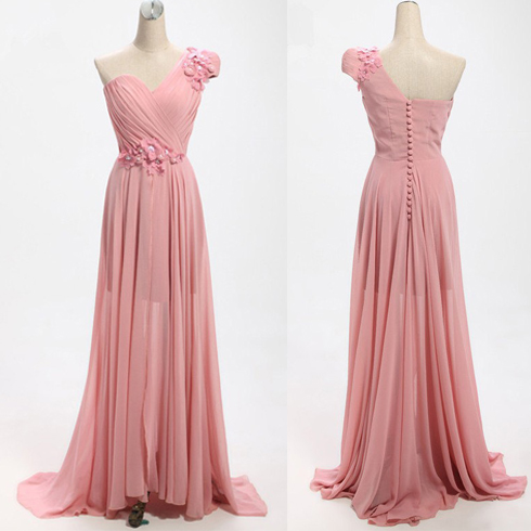 Long Prom Dress, One Shoulder Prom Dress, Elegant Prom Dress, Prom Dress, Blush Pink Prom Dress, Formal Prom Dress, Junior Prom Dress