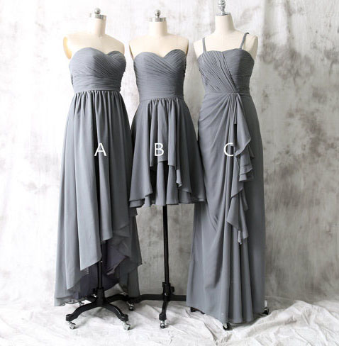 Ong Bridesmaid Dress, Grey Bridesmaid Dress, Mismatched Bridesmaid Dress, Dress For Bridesmaid, Chiffon Bridesmaid Dress, Prom Dress