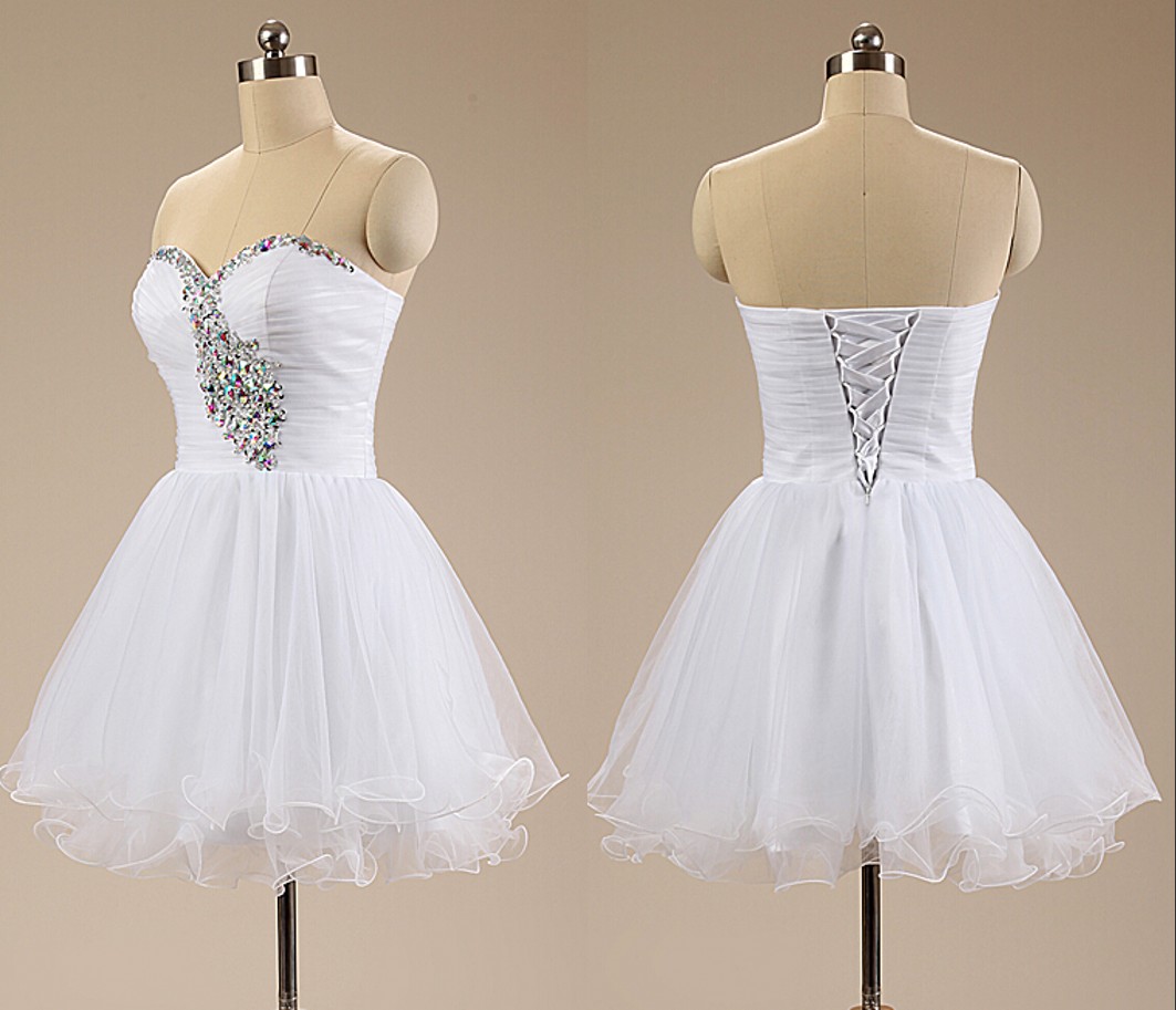 Elegant White Short Homecoming Dresses 2015 Sexy Prom Dresse Sweetheart Homecoming Dresses Crystals Girls Homecoming Party Dresses