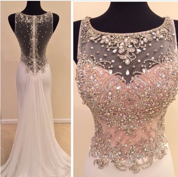2016 Real Made Beads Prom Dresses, Charming Floor-length Prom Dresses, Sexy O-neck Prom Dresses, A-line Sequins Prom Dresses, Charming Backless