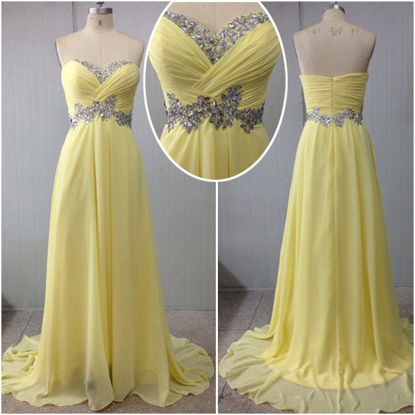 Yellow Prom Dresses, Sweetheart Prom Dress, Floor-length Prom Dresses, Chiffon Prom Dresses, The Charming Sequined Prom Dress, Prom Dress