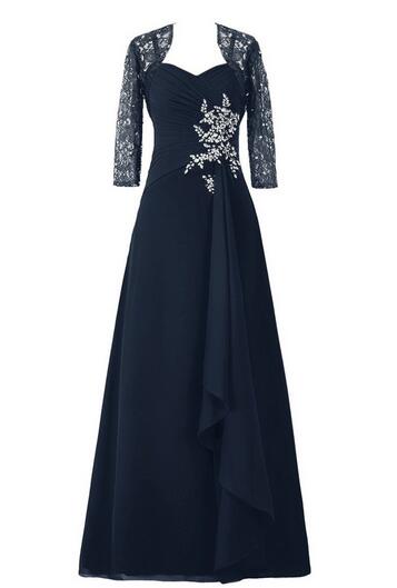 Fashion Long Asymmetric Lace Flower Sleeves Mother Of Bride Dress With ...