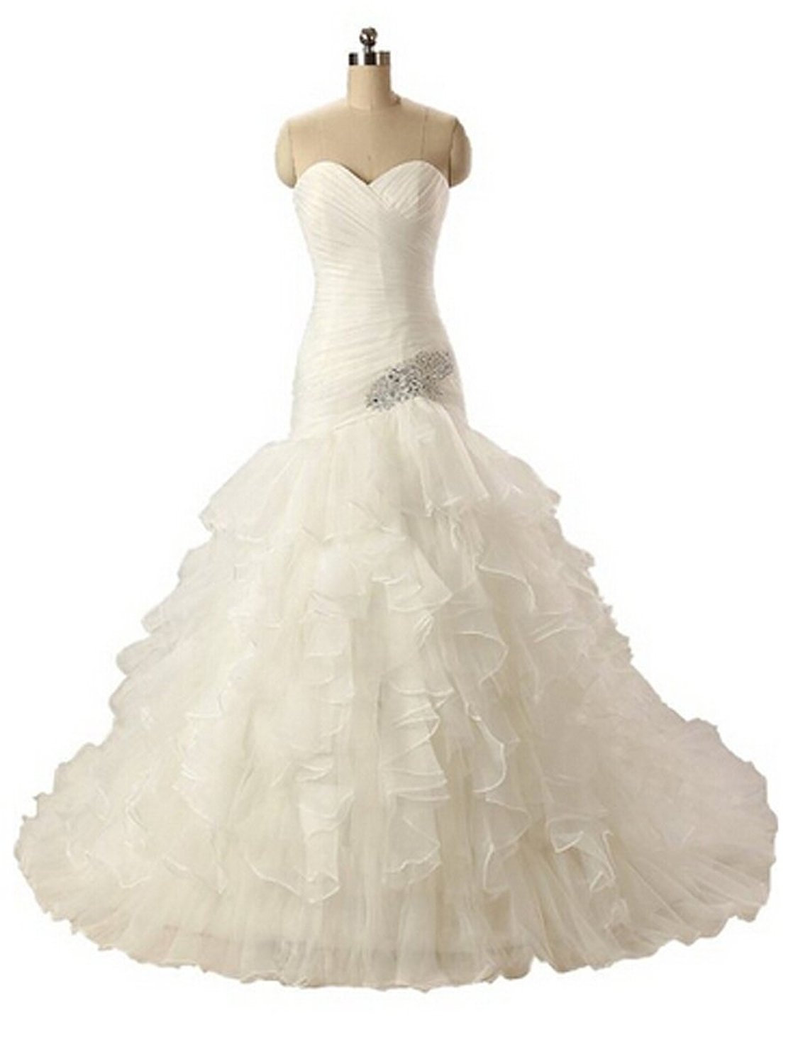 Youthful Sweetheart Ruffle Organza Beading Ball Gown Wedding Dress