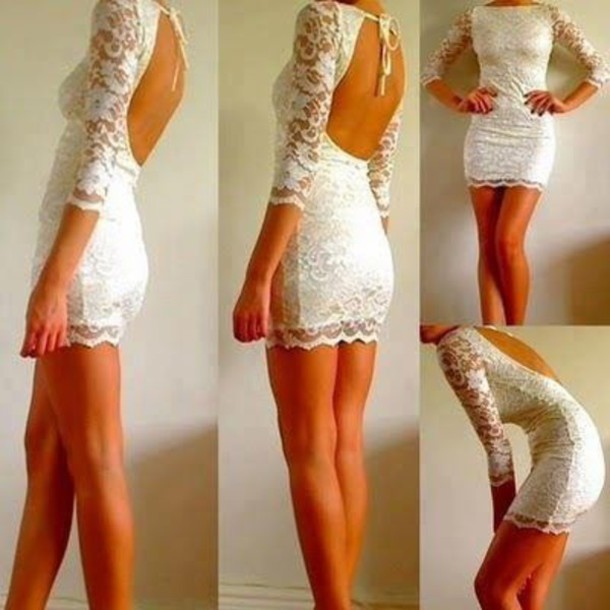 white lace backless dress