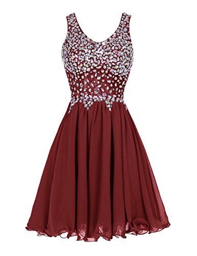 Burgundy Short Chiffon A-line Homecoming Dress Featuring Beaded Embellished Scoop Neck Bodice