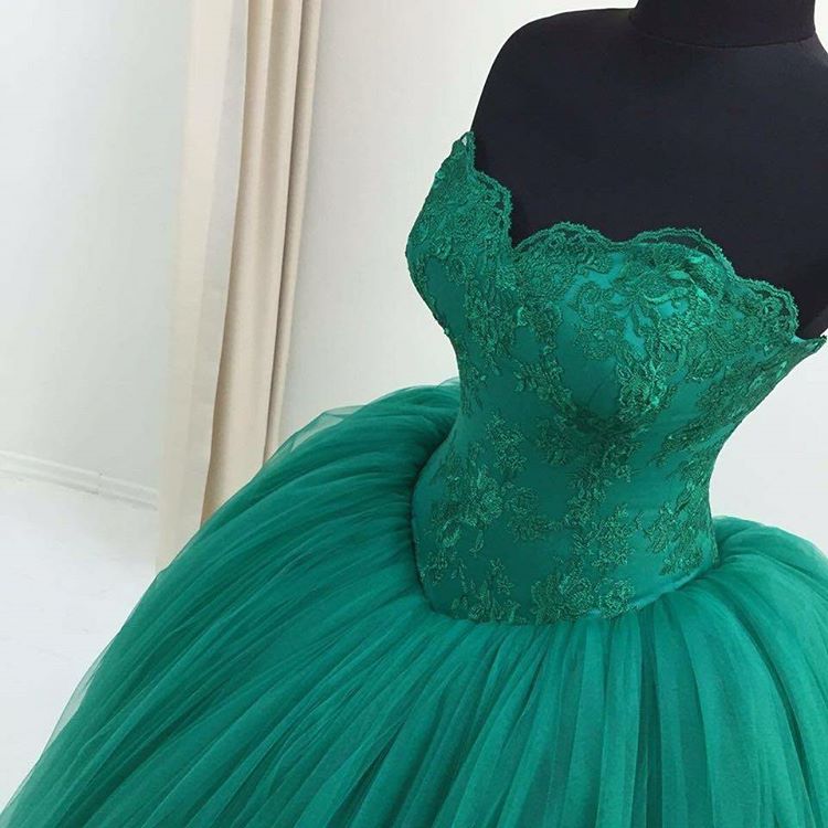 Prom Dress,modest Prom Dress,green Lace Sweetheart Ball Gowns Prom Dress,quinceanera Dresses