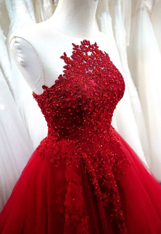 2017 Prom Dresses Charming Prom Dress,sexy Prom Dress,red A Line Prom Dress,tulle Evening Dress