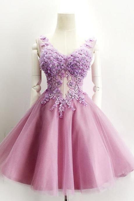Ball Gown Homecoming Dress,v-neck Short Homecoming Gown,purple Prom Dress,lace-up Organza Evening Dress,homecoming Dress With Appliques Beading