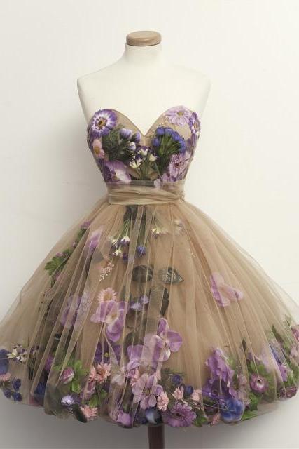 Glamorous A-line Sweetheart Vintage Style Homecoming Dress With Flowers