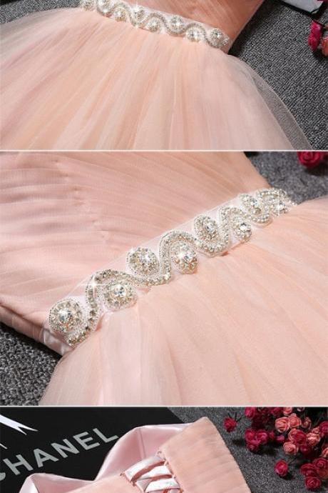 Pink Homecoming Dresses,strapless Homecoming Dress,homecoming Dresses,beading Homecoming Dresses,tulle Homecoming Dress,