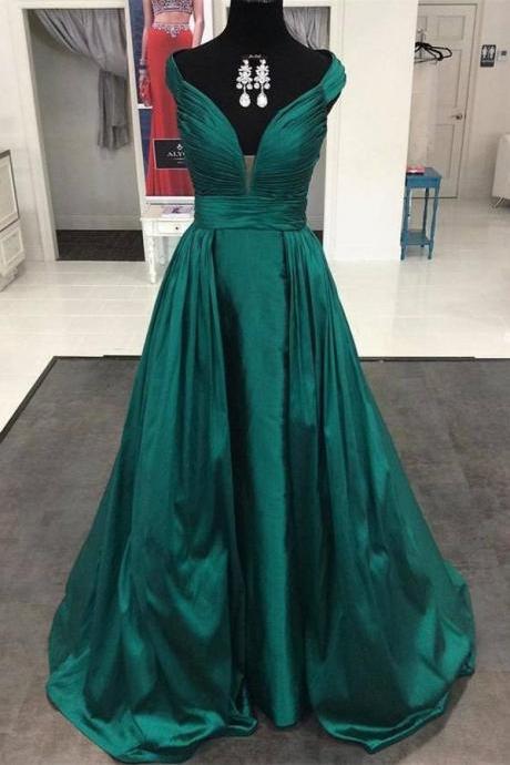 Dark Green Deep V-neck Long Prom Dresses,simple Evening Dresses,handmade Plus Size Prom Gowns,long Prom Dress,evening Dresses,