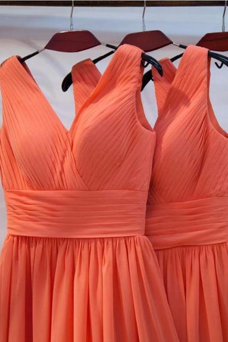 Discount V-neckline Bridesmaid Dress,orange Bridesmaid Gown, Party Dress