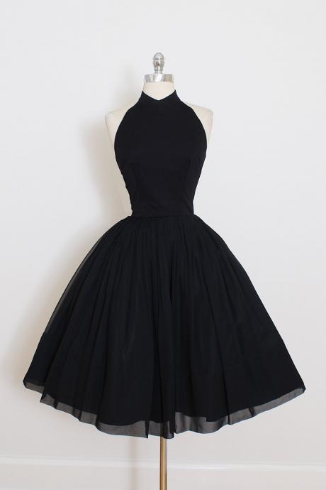 vintage dress | black crepe chiffon halter dress Vintage 50s Dress | 1950s