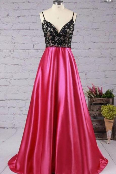 Custom Made Pink V-neckline Satin Bridesmaid Dress, Prom Dress With Appliques