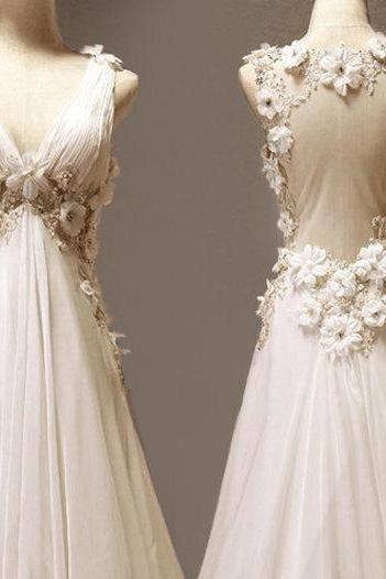 Custom Made A-line V-neck Neckline Court Train Wedding Dress Custom Long Wedding Dress Bridal Dresses