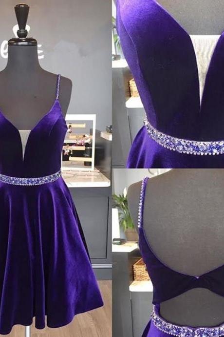 Straps Short Purple Homecoming Dress