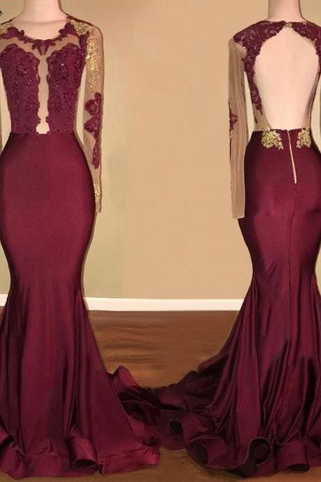 Long Sleeve Prom Dresses 2018 Gorgeous Mermaid Style Sexy V-neck African Backless Gold Lace Pink Prom Dress Girl