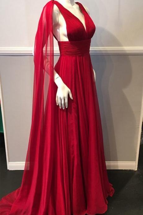 Deep V Neck Chiffon Long Prom Dress Simple Prom Gown