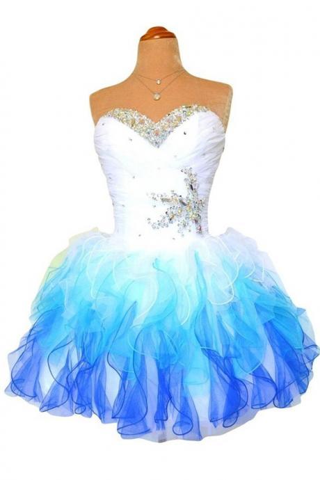 2015 prom gowns Organza Women's Sweetheart Rhinestones Gradient Lace Up Ruched Short Homecoming Dress