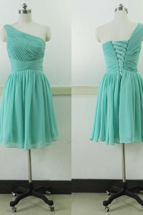 One Shoulder Bridesmaid Dress Turquoise Chiffon Short Bridesmaid Dresses Knee Length Bridesmaid Gowns