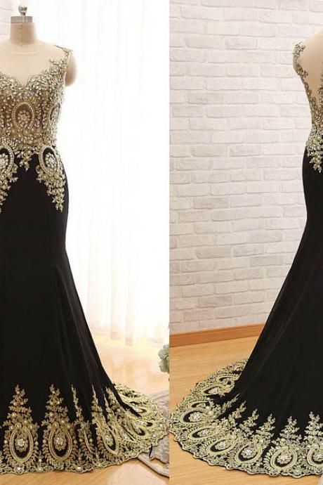 Custom Made V-neck Elegant Mermaid Dress Black Floor Length Party Gown , Prom Dresses 2015 Prom Dress