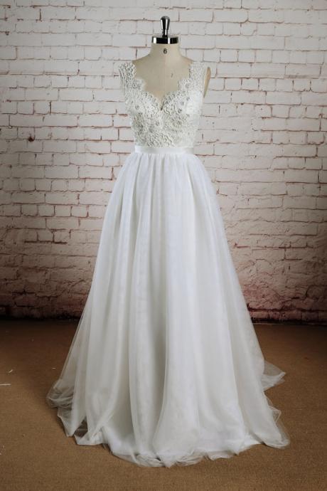White Ivory Chiffon Wedding Dress, Backless Wedding Dress, Sexy Wedding Dress, A-line Wedding Dress
