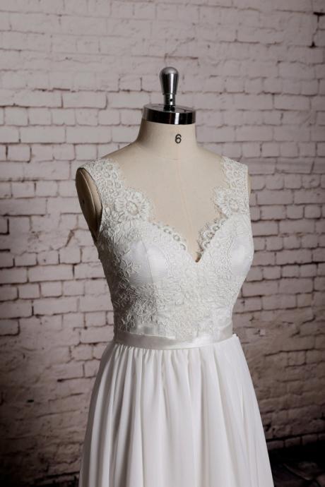 2016 Sweetheart Wedding Gown, Outside Bridal Gown, Chiffon Wedding Dress, A-line Wedding Dress