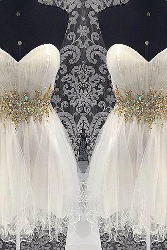 A Line Short Jixin Ling White Prom Dresses, Graduation Dresses, Bridesmaid Dress Custom