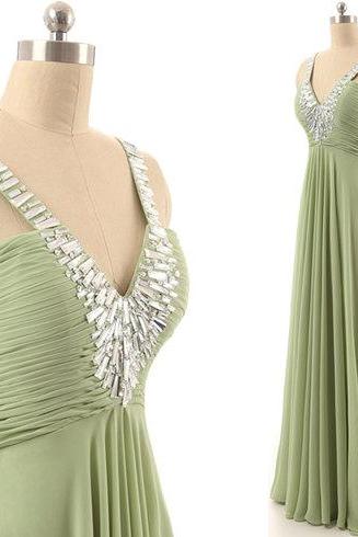 Champagne Chiffon Lace Front Bow One Shoulder Prom Dresses Bridesmaid Evening Gown Cheapv-neck Green Long Prom Dress A-line Floor Length Chiffon