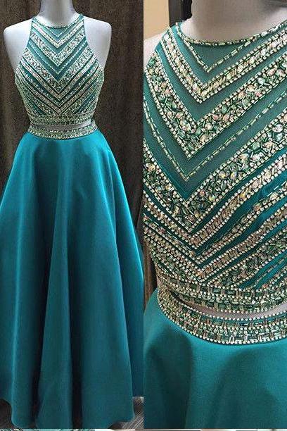 2016 Long Beading A-line Prom Dresses,modest Two Pieces Prom Dress,party Dresses,formal Evening Dresses