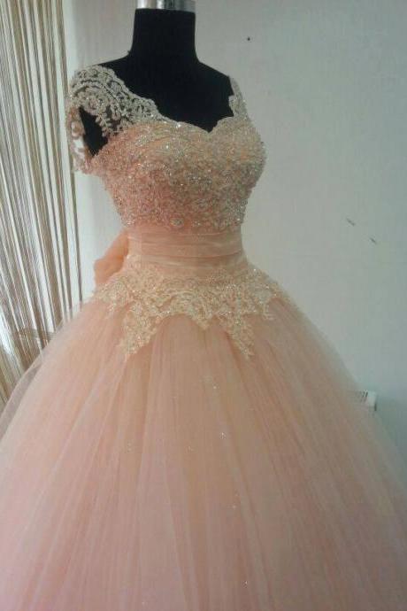 Real Made Beading And Appliques Princess Quinceanera Dresses, Lace-up Tulle Dresses, Quinceanera Dresses, Prom Dresses,the Charming Prom Dress