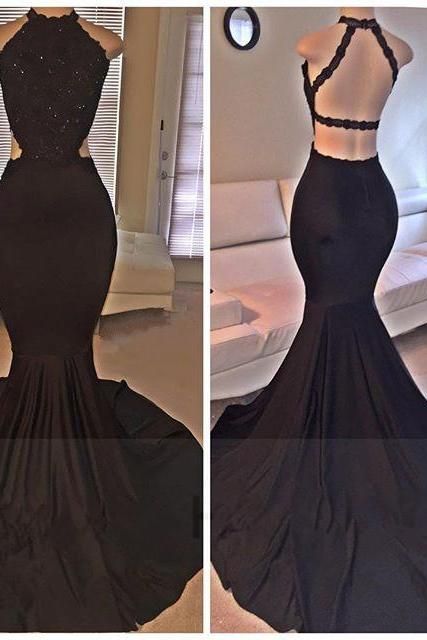 2016 Appliques And Lace Prom Dresses, Floor-length Prom Dresses, Sexy Prom Dresses, Sheath Prom Dresses, Long Sleeve Backless Evening Dresses