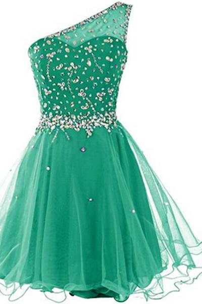 Real Made One Shoulder Homecoming Dresses ,beading Graduation Dresses,homecoming Dress,short/mini Homecoming Dress