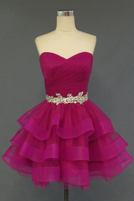 Pink Ball Gown Sweetheart Tulle Homecoming Dress With Embellishment Custom Made