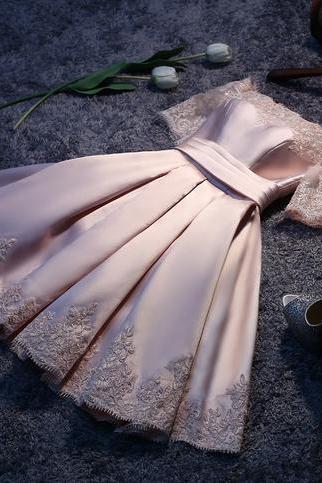 Beautiful Blue Chiffon Short Handmade Prom Dress A-line Satin Lace Short Prom Dress,homecoming Dresses