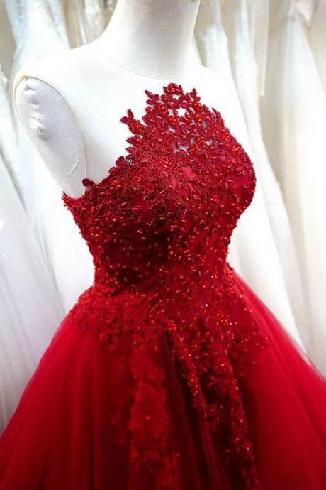 2017 Prom Dresses Charming Prom Dress,sexy Prom Dress,red A Line Prom Dress,tulle Evening Dress