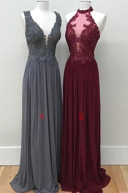 Prom/homecoming Gray Lace Evening Dress, Burgundy Lace Formal Dress, Burgundy Prom Dress For Teens