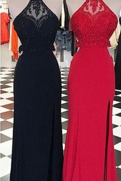Sexy Prom Dress,sexy Backless Prom Dresses With Beaded,sleeveless Prom Dresses,halter Evening Dress,long Prom Gown F1754