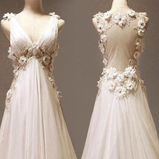 A-line V-neck Neckline Court Train Wedding Dress Custom Long Wedding Dress Bridal Dresses 2018