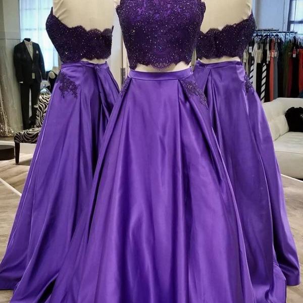 Gorgeous Two Piece Halter Purple Long Prom Dress On Luulla 2495