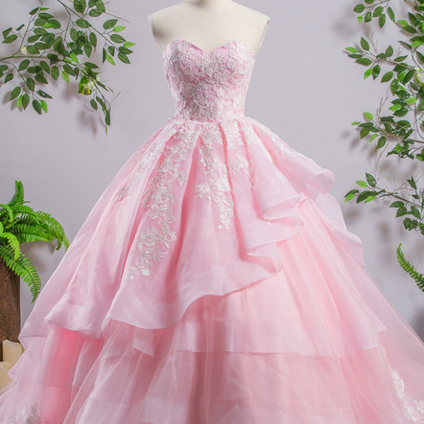 Sweetheart Pink A-line Lace Cheap Evening Prom Dresses, Sweet 16 Dresses