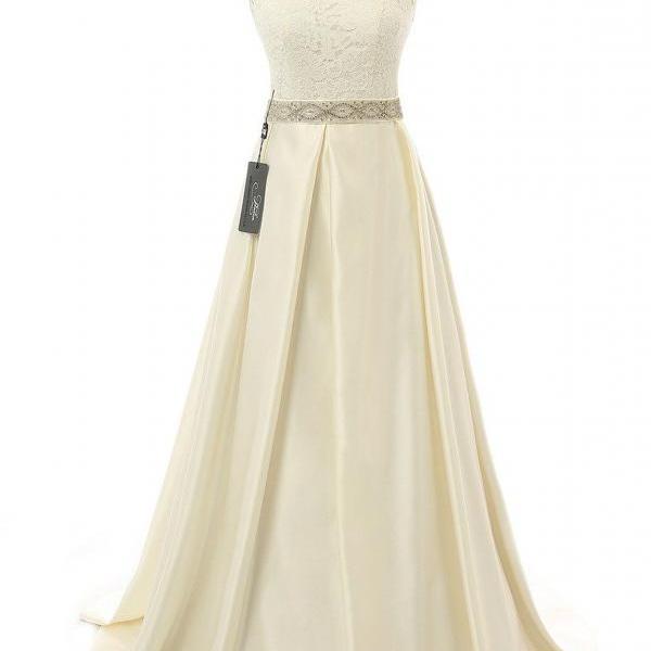 A-line Sparkling Diamond Open-Back Floor-Length Gown White