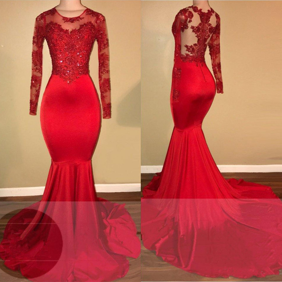 Red Lace Mermaid Prom Dress Long Sleeve Evening Gowns On Luulla 