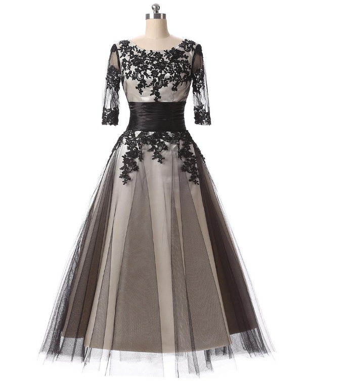 In Stock Elegant Tulle Scoop Neckline A-Line Tea-length Prom Dresses ...